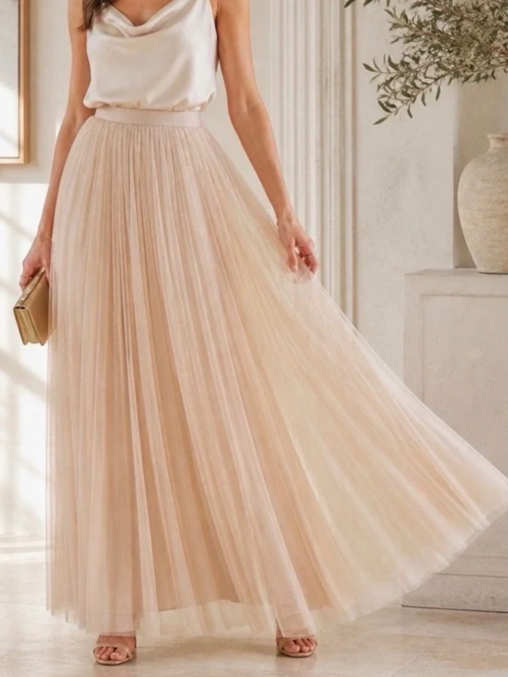 Anabelle Beige Full Tulle Maxi Skirt